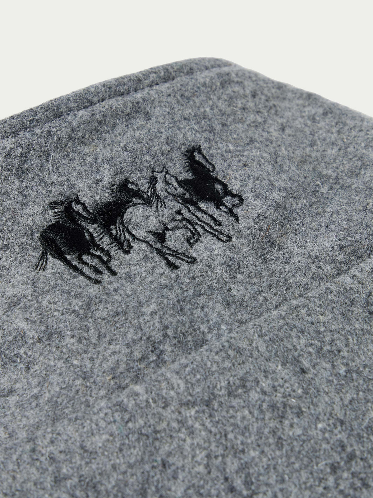 Heather gray wool jacket with black horse logo embroidery on chest
