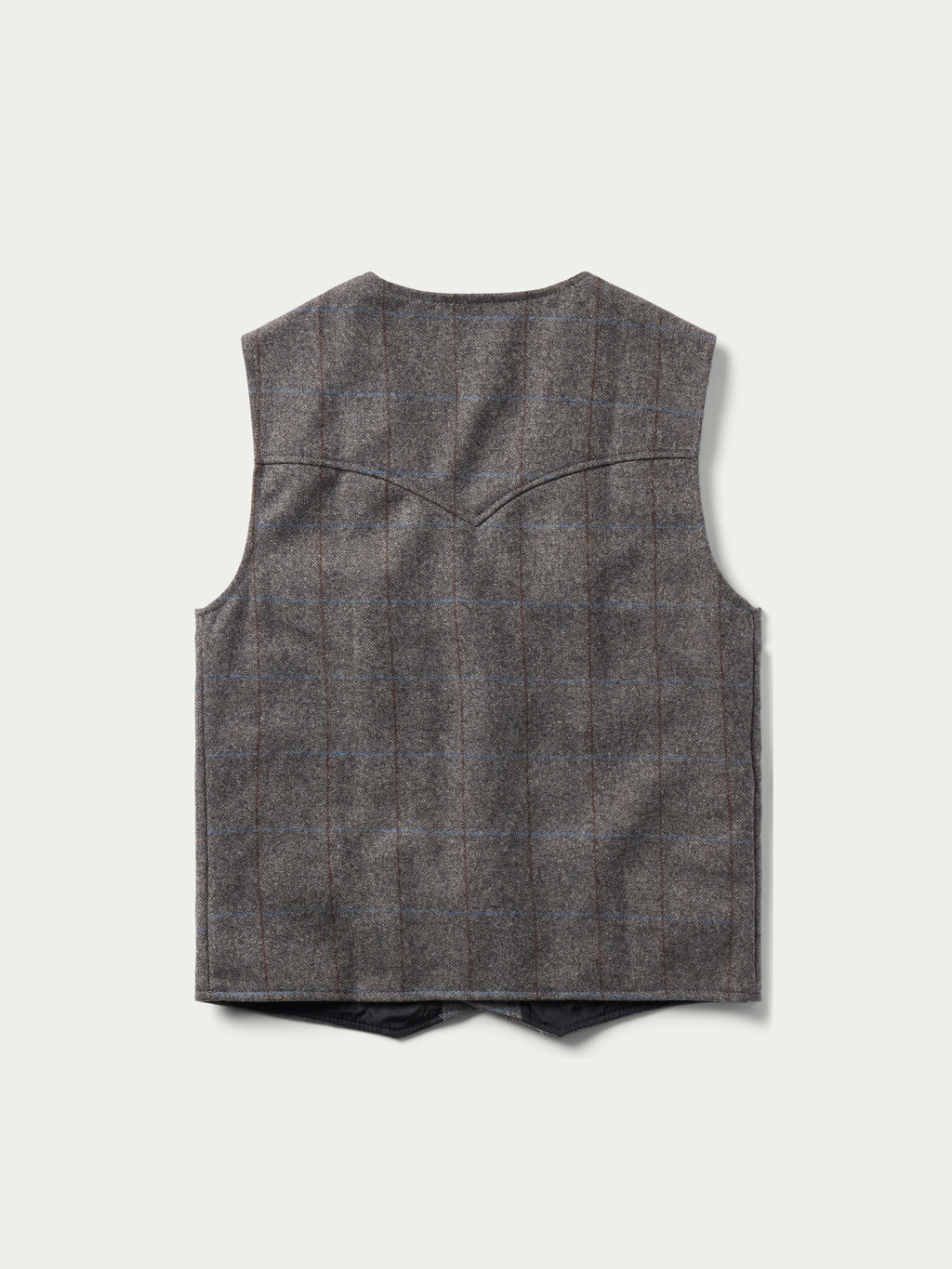 McAllin wool vest in heather gray windowpane plaid, sleeveless with button front