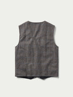 McAllin wool vest in heather gray windowpane plaid, sleeveless with button front