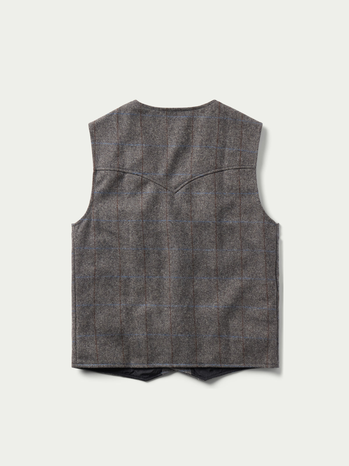 McAllin wool vest in heather gray windowpane plaid, sleeveless with button front