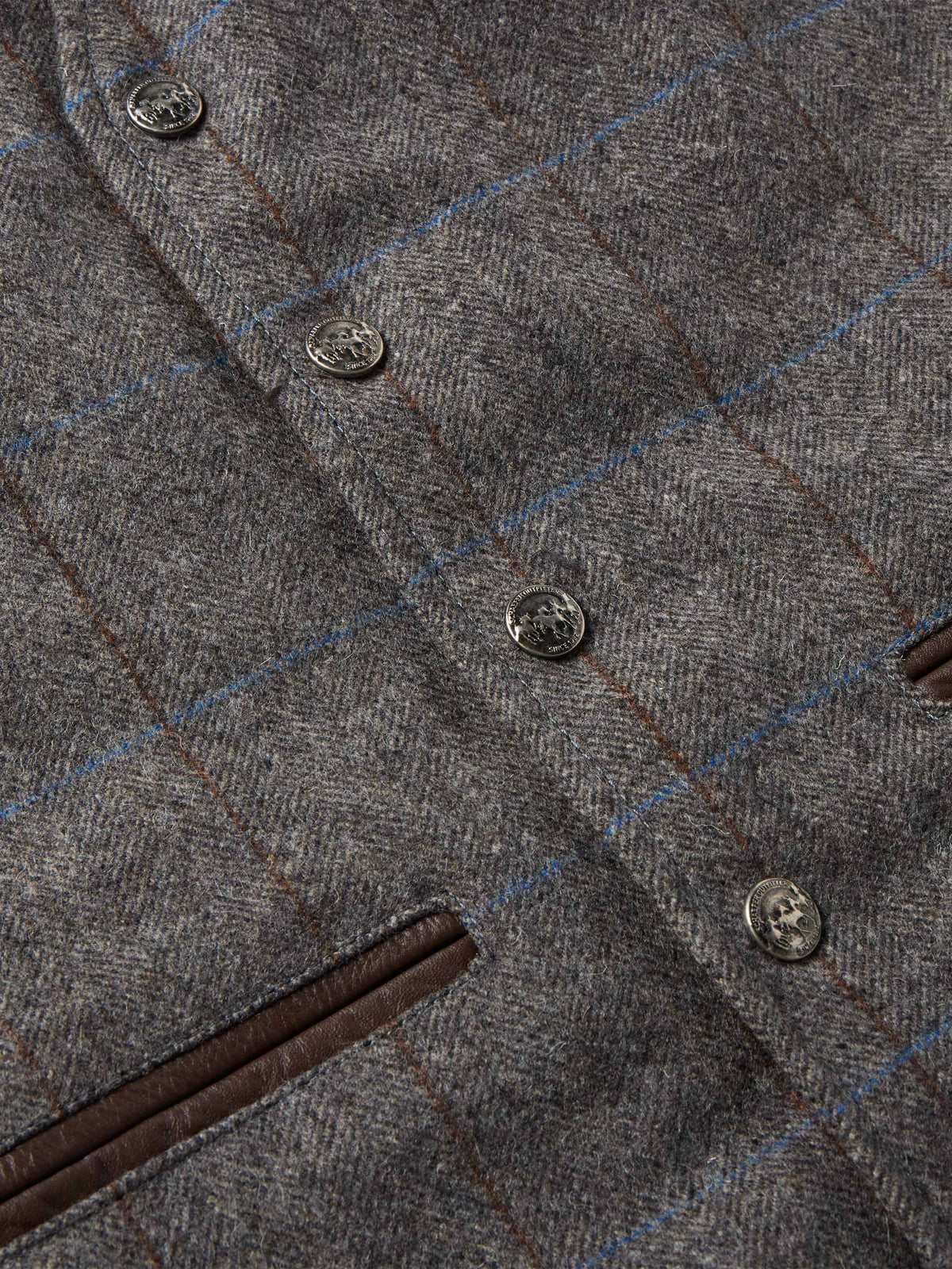 McAllin wool vest windowpane plaid with metal button closure and notch V-neck