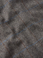 McAllin wool vest fabric in heather gray windowpane plaid with blue line accents