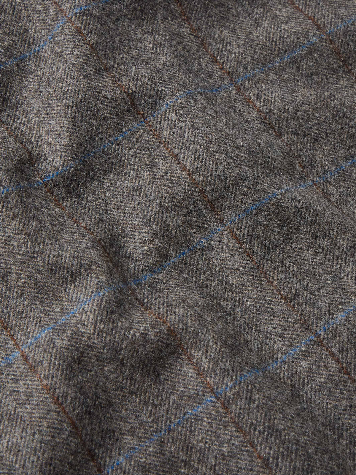 McAllin wool vest fabric in heather gray windowpane plaid with blue line accents