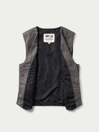 McAllin wool vest interior showing black satin lining and button placket