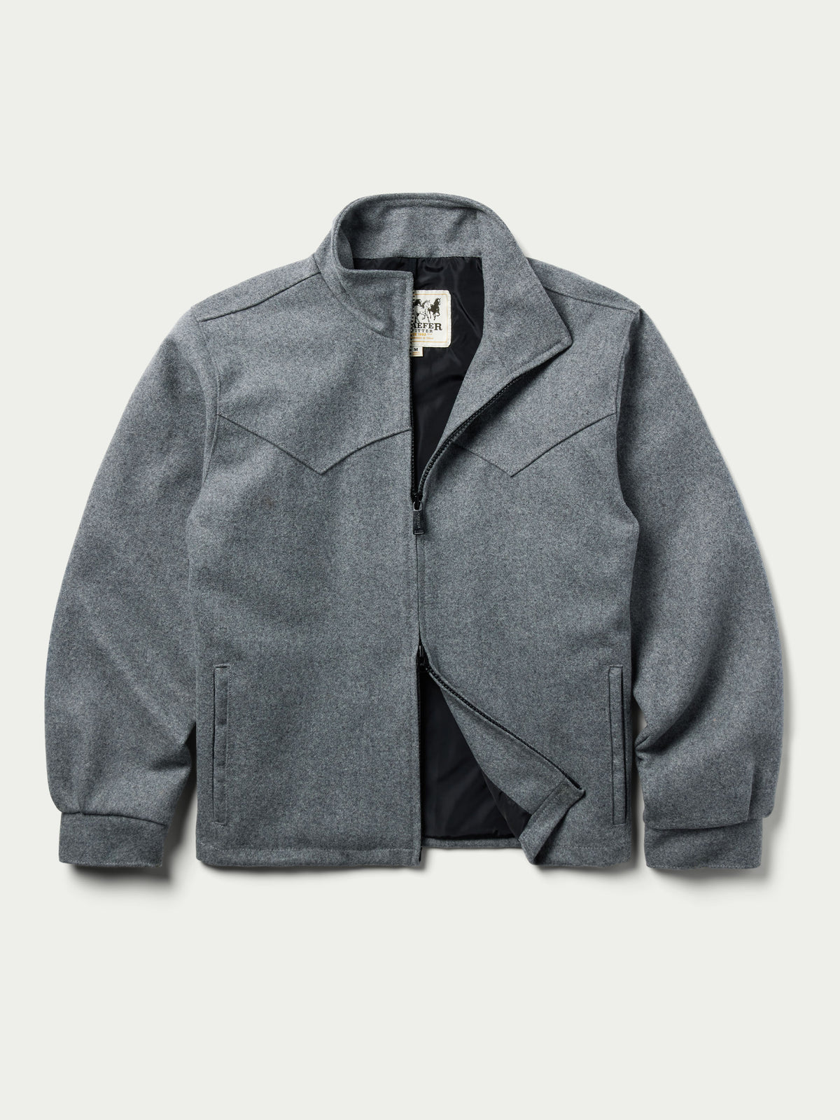 Heather gray wool zip jacket with stand collar and zip pockets