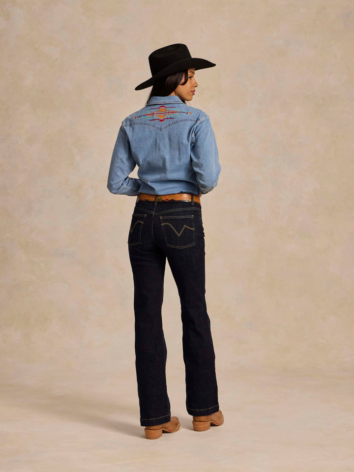 Women's Embroidered Denim Snap Shirt