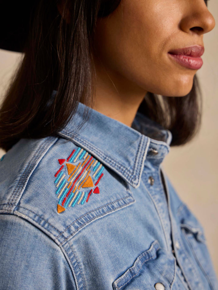 Women's Embroidered Denim Snap Shirt