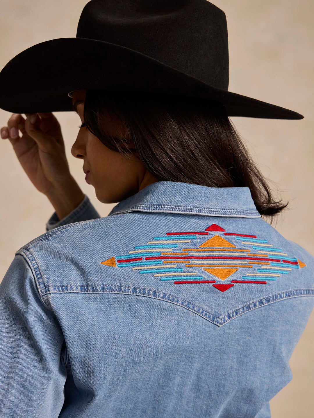 Women's Embroidered Denim Snap Shirt