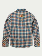 Women’s embroidered snap shirt, blue plaid back with yoke and floral embroidery