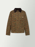 Women's chore coat in brown floral print with button front and chest pocket