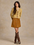 Buttercream suede jacket with blazer-inspired cut, whipstitch trim and button front