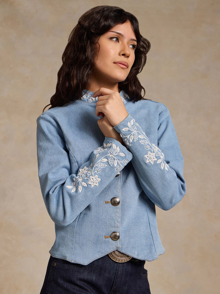 Queen Of The Rodeo Beaded Denim Jacket - Schaefer Outfitter