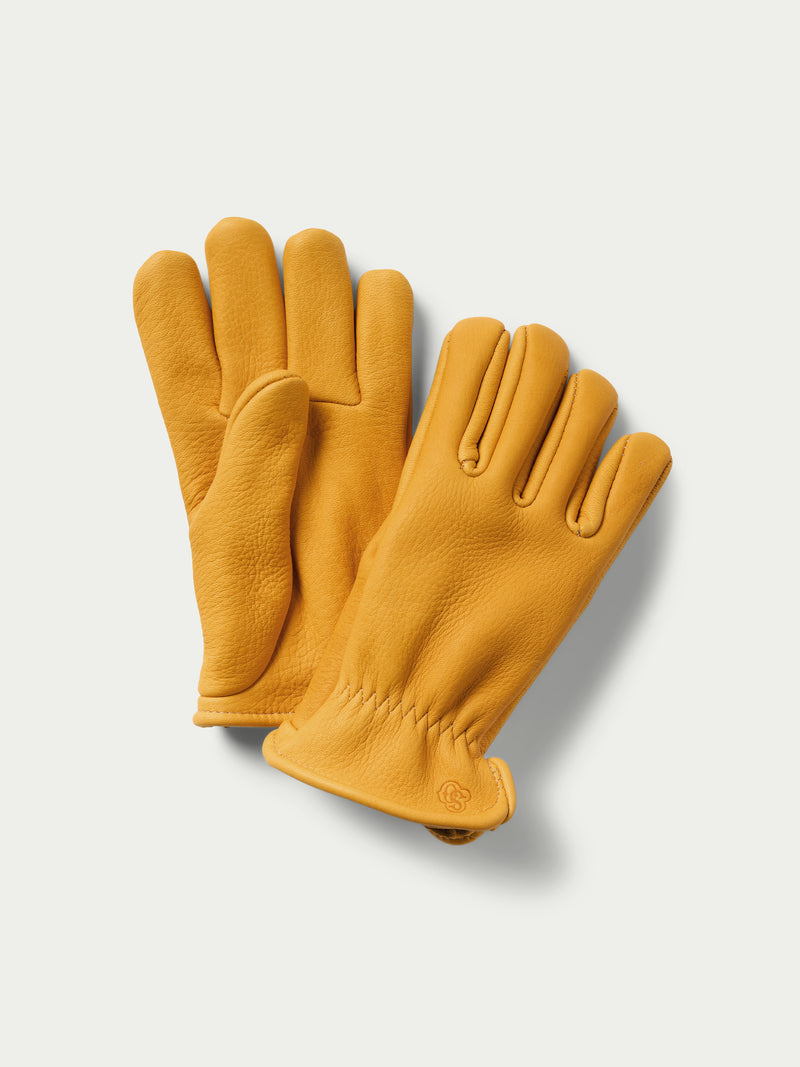 Gold insulated leather work gloves with full fingers and cuff