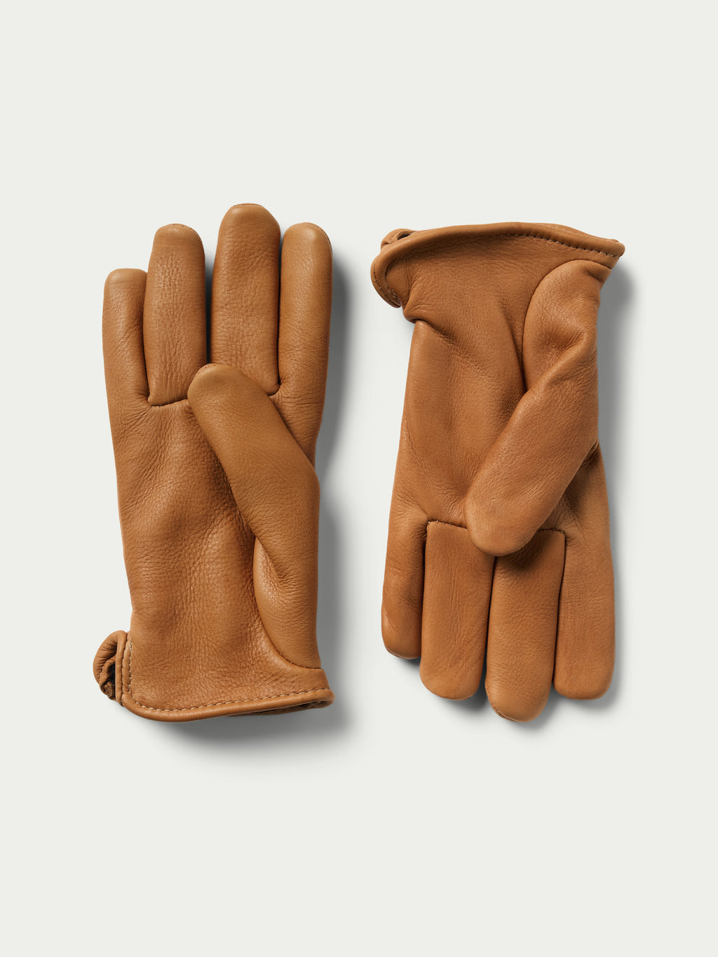 Pair of saddle deerskin insulated gloves, palms and backs facing