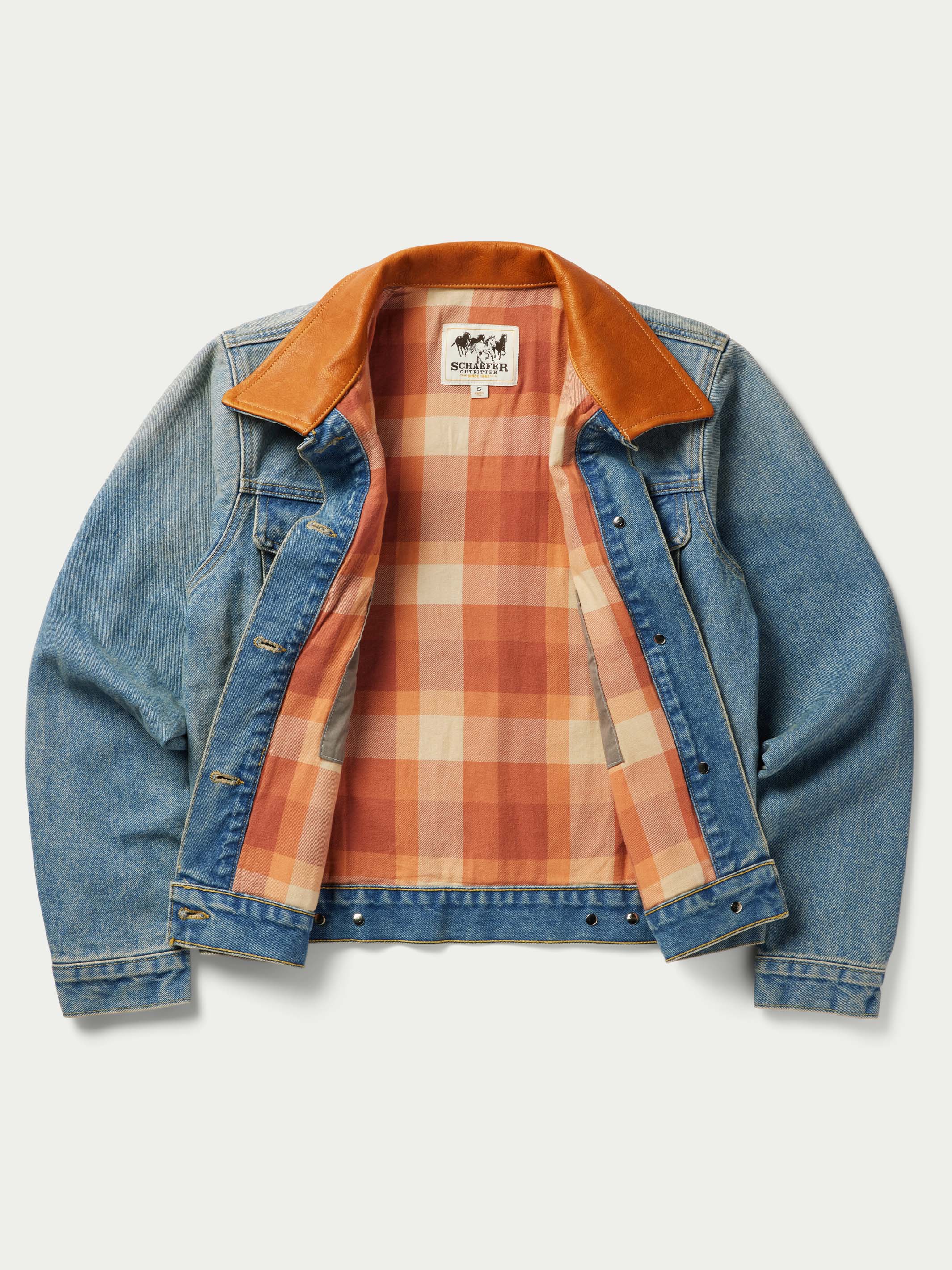 Plus Women's Denim and Plaid Jacket with contrasting Collar – Esme and  Elodie