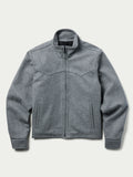 Heather gray wool arena jacket with zip front and front pocket zippers