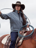 Heather gray wool arena jacket with zip front and stand collar