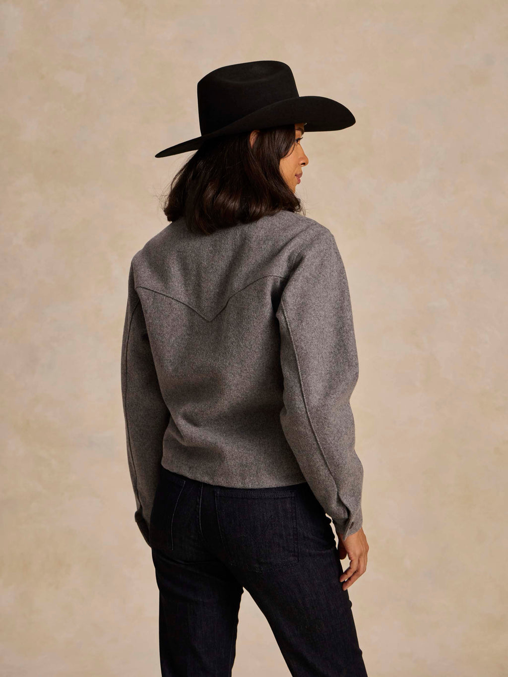 Heather gray wool arena jacket with hood, full front zipper, and side pockets
