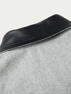 Light gray wool ranch jacket with black leather-look yoke and collar detail