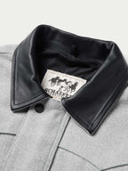 Light gray wool ranch jacket interior with black leather-look collar edge