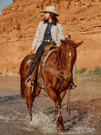 Light gray wool rancher jacket with button front and flap pockets