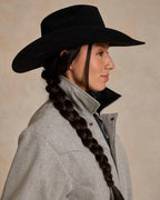Light gray wool rancher jacket with raised collar and snap flap pockets