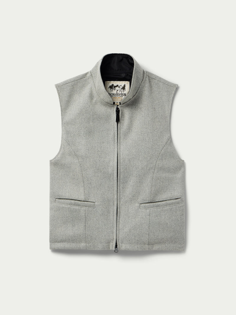 Light gray wool vest with zip front and two chest pockets
