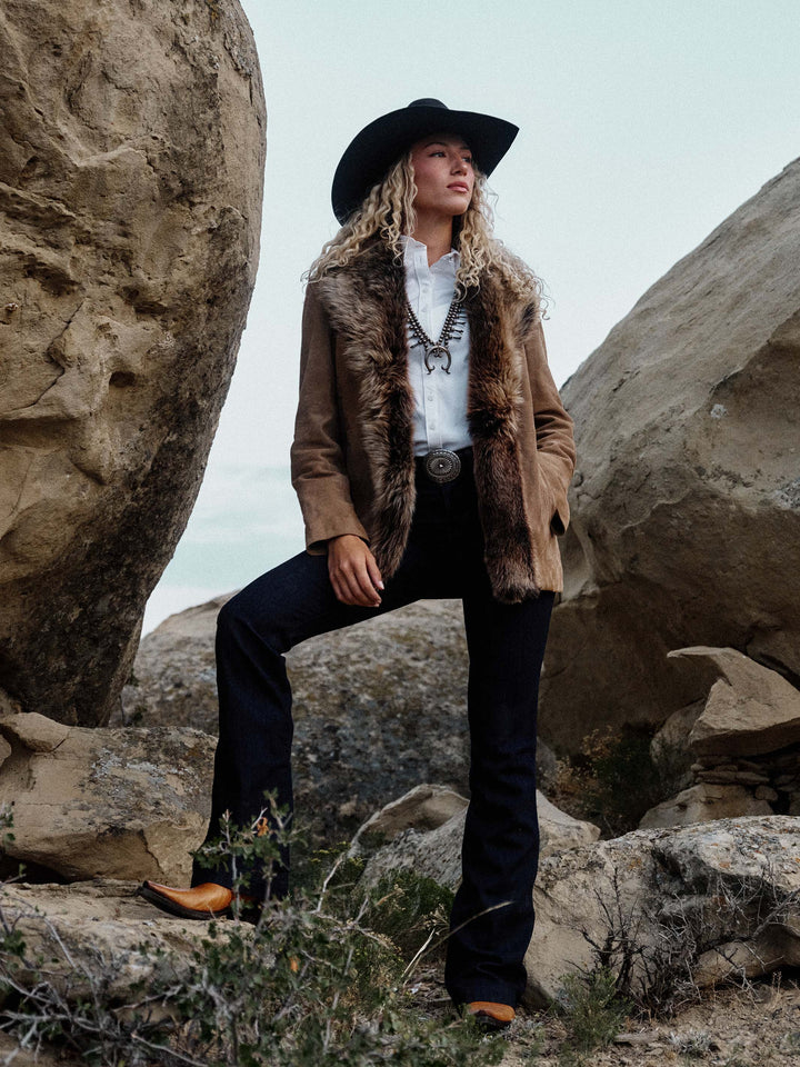 Women's Suede Coat With Toscana Shearling Collar