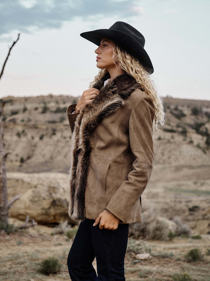 Women's Suede Coat With Toscana Shearling Collar