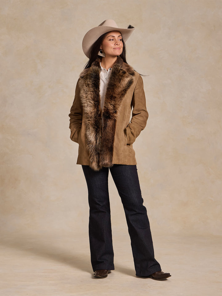 Women's Suede Coat With Toscana Shearling Collar