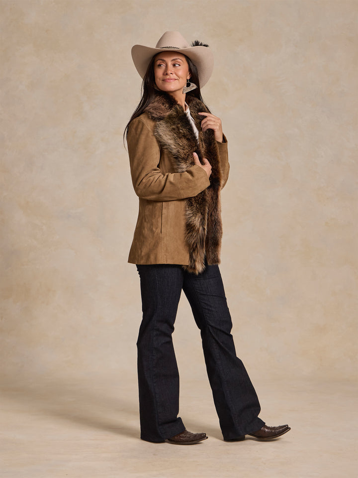 Women's Suede Coat With Toscana Shearling Collar