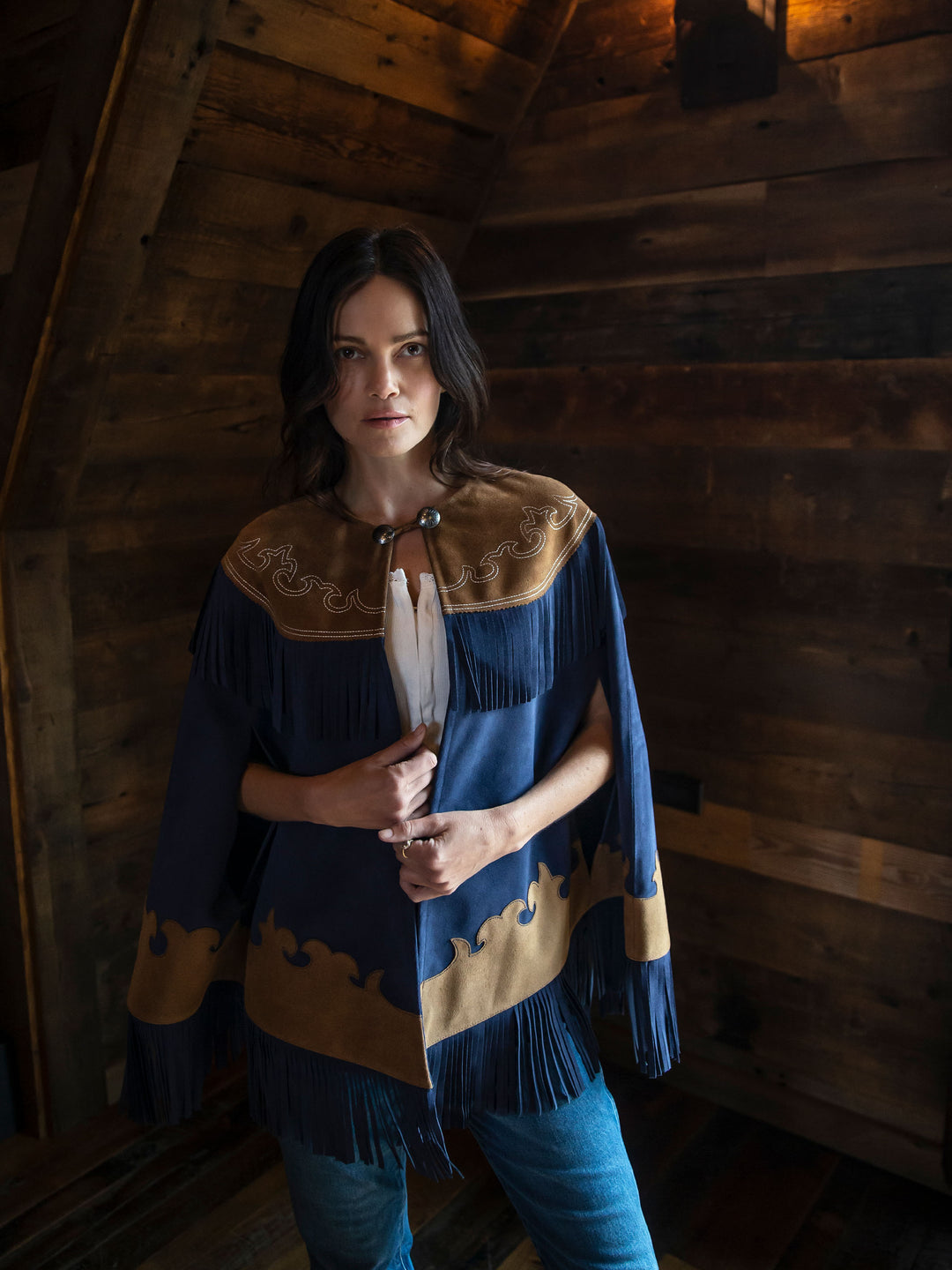 Women's Suede Fringe Cape