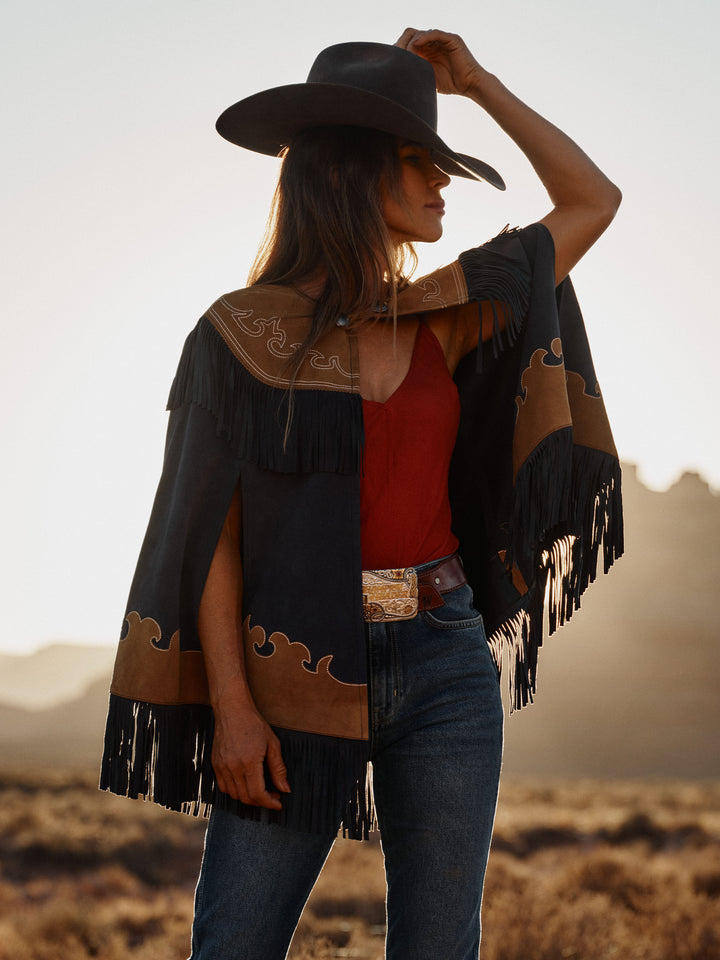 Women's Suede Fringe Cape