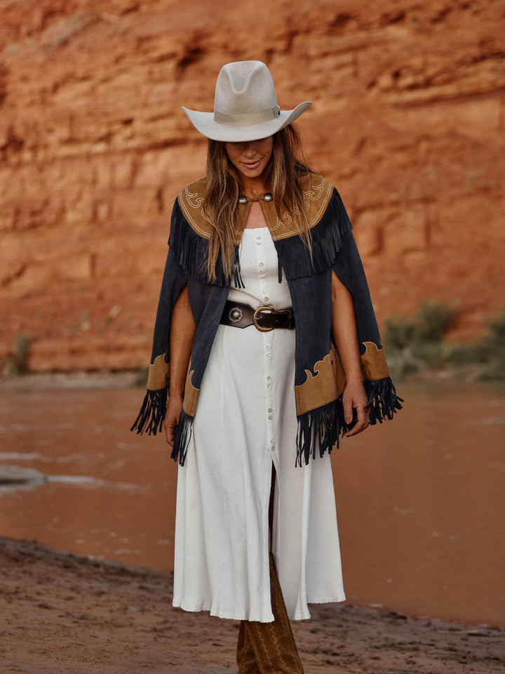 Women's Suede Fringe Cape