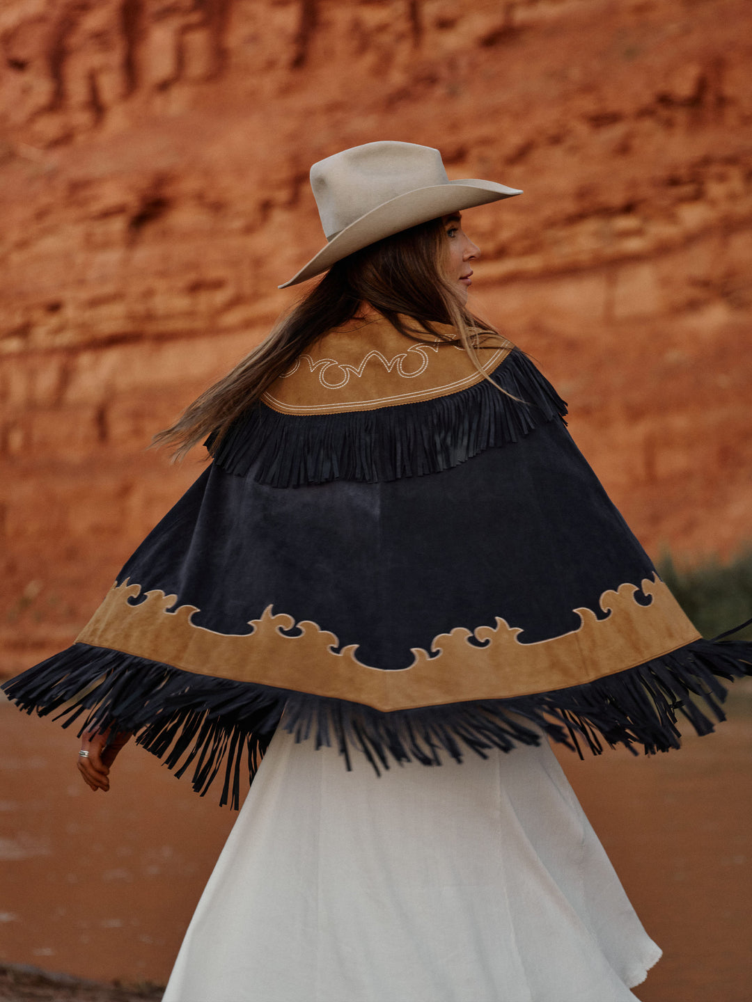 Women's Suede Fringe Cape