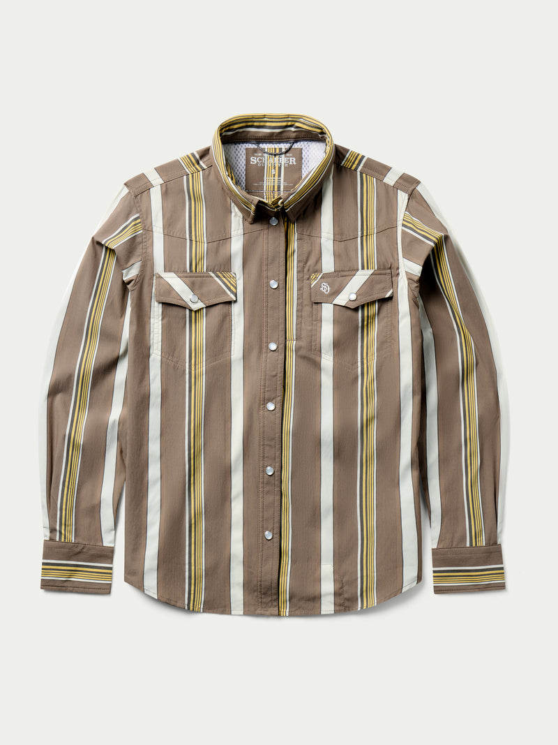 Women’s western snap shirt front view with buttoned placket and two chest flap pockets