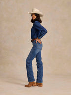 Medium indigo Katy Jean denim jeans with straight leg, belt loops and front pockets
