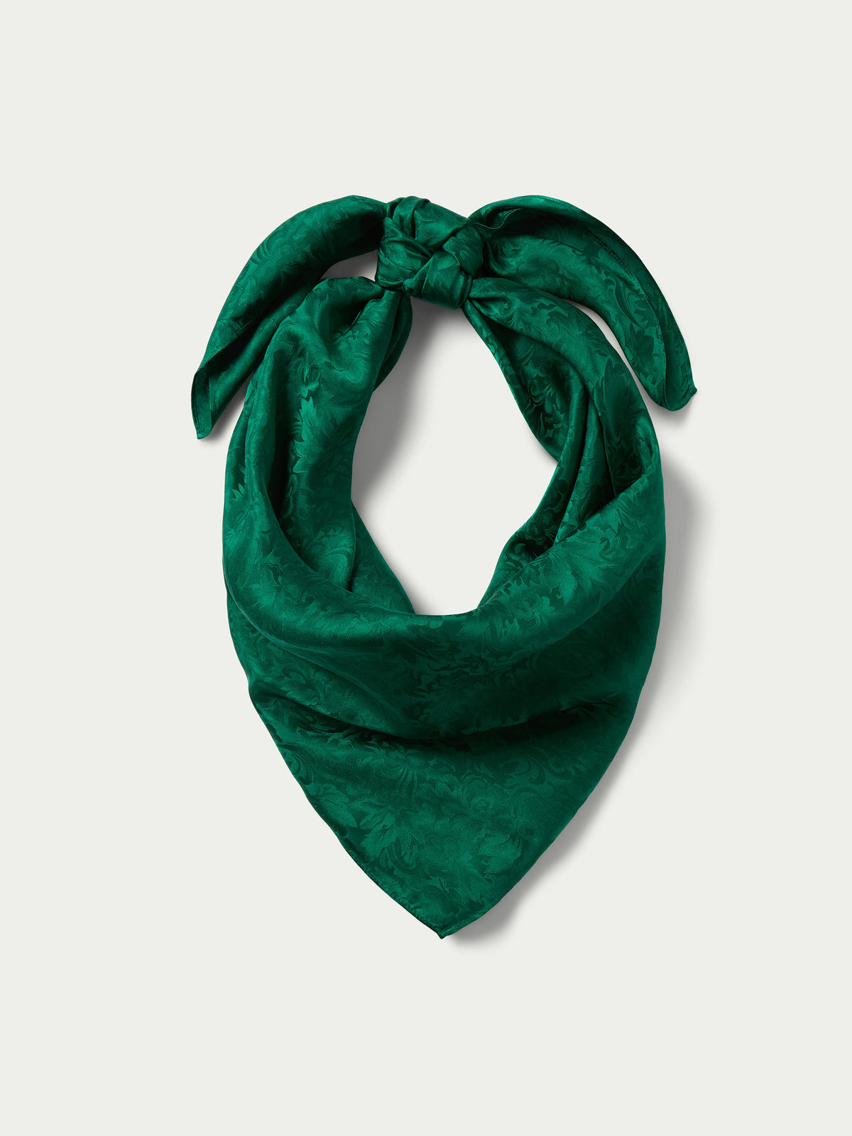 Emerald jacquard wild rag scarf, triangle shape with knotted center