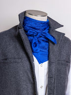 Royal blue jacquard wild rag neck scarf with knotted bow and textured pattern