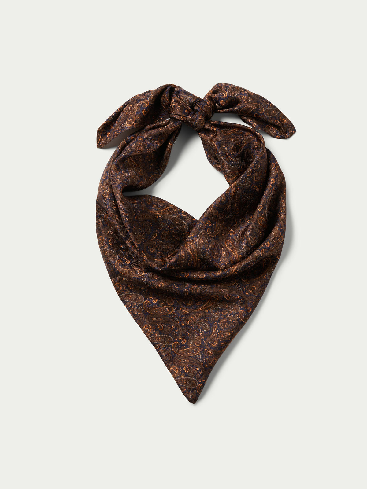 Paisley wild rag scarf, brown and navy, paisley pattern, folded neck style