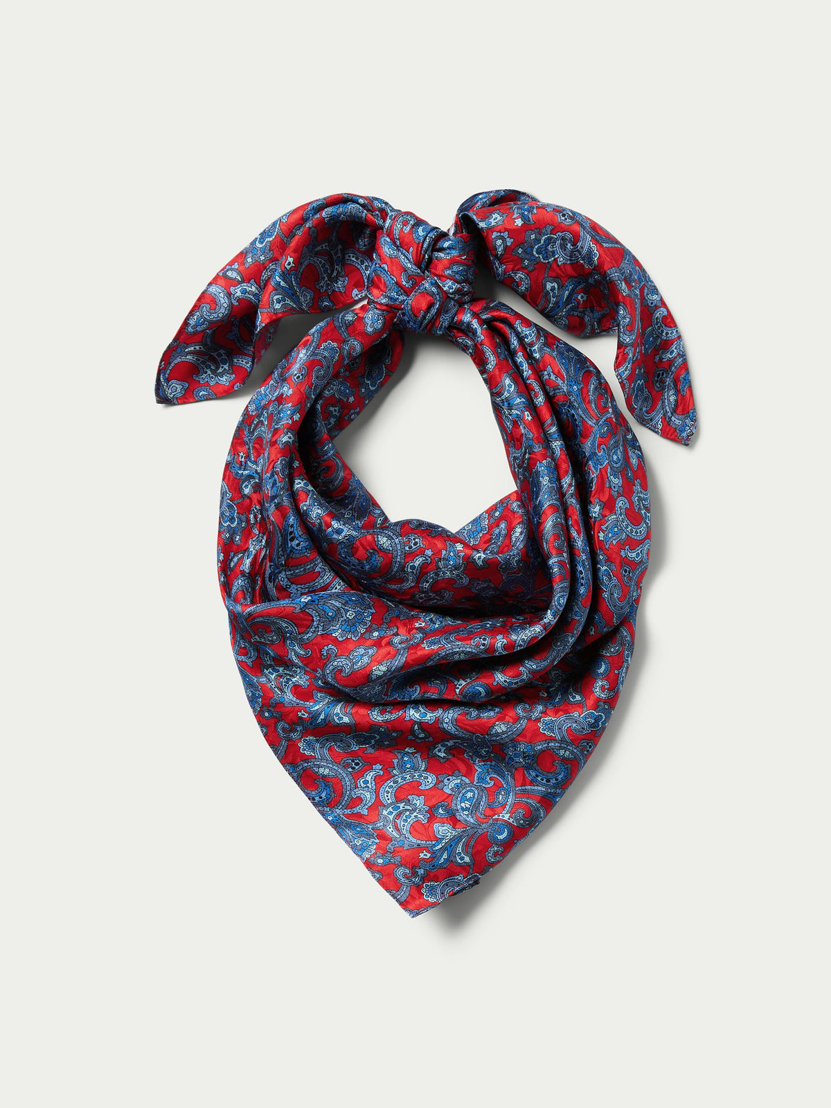 Blue-red paisley wild rag scarf, looped fold