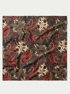 Paisley wild rag scarf in dark brown with red and cream ornate patterns
