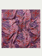 Paisley-pattern wild rag scarf fabric swatch with red, purple, and burgundy swirls