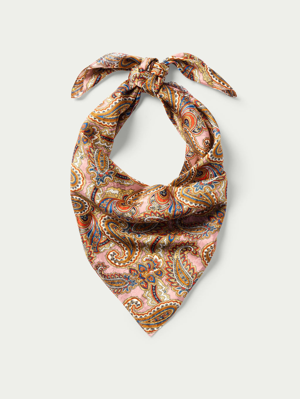 Rose paisley wild rag neckerchief tied at top, ornate paisley print