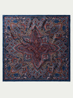 Paisley wild rag scarf in navy with rust paisley and border, square folded