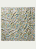 Paisley wild rag scarf in sage and gold with teal and cream swirling paisley pattern