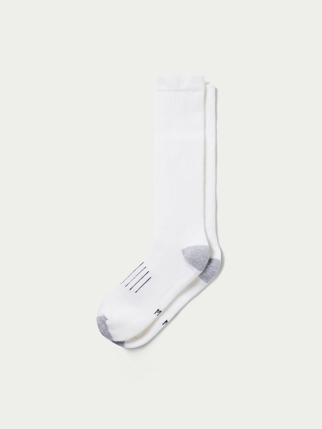 White boot socks with gray heel and toe, ribbed ankle