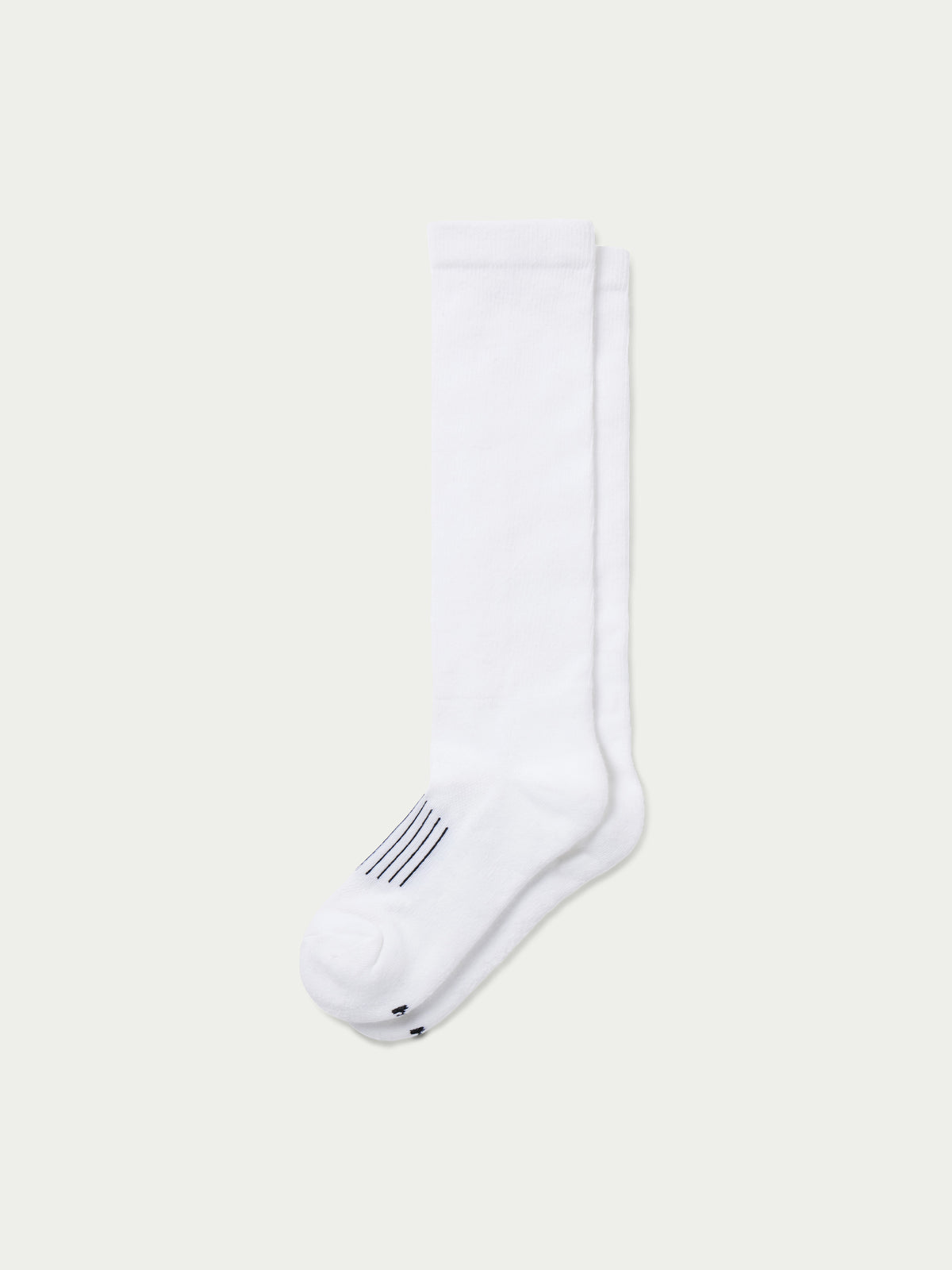 White boot socks with striped arch support