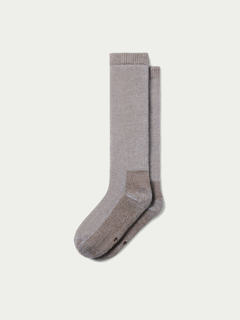 Taupe boot socks pair with ribbed cuffs and smooth knit legs