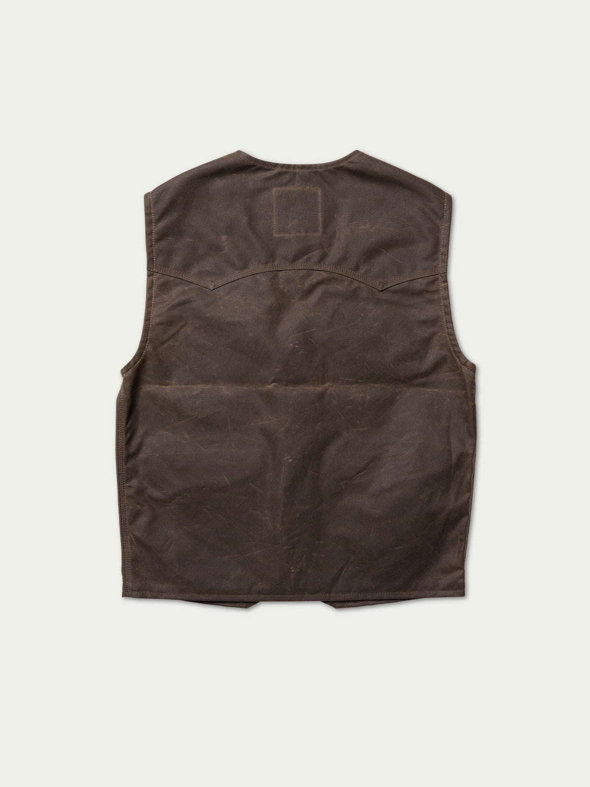 Dark brown Mesquite vest front view with V-neck and button closure